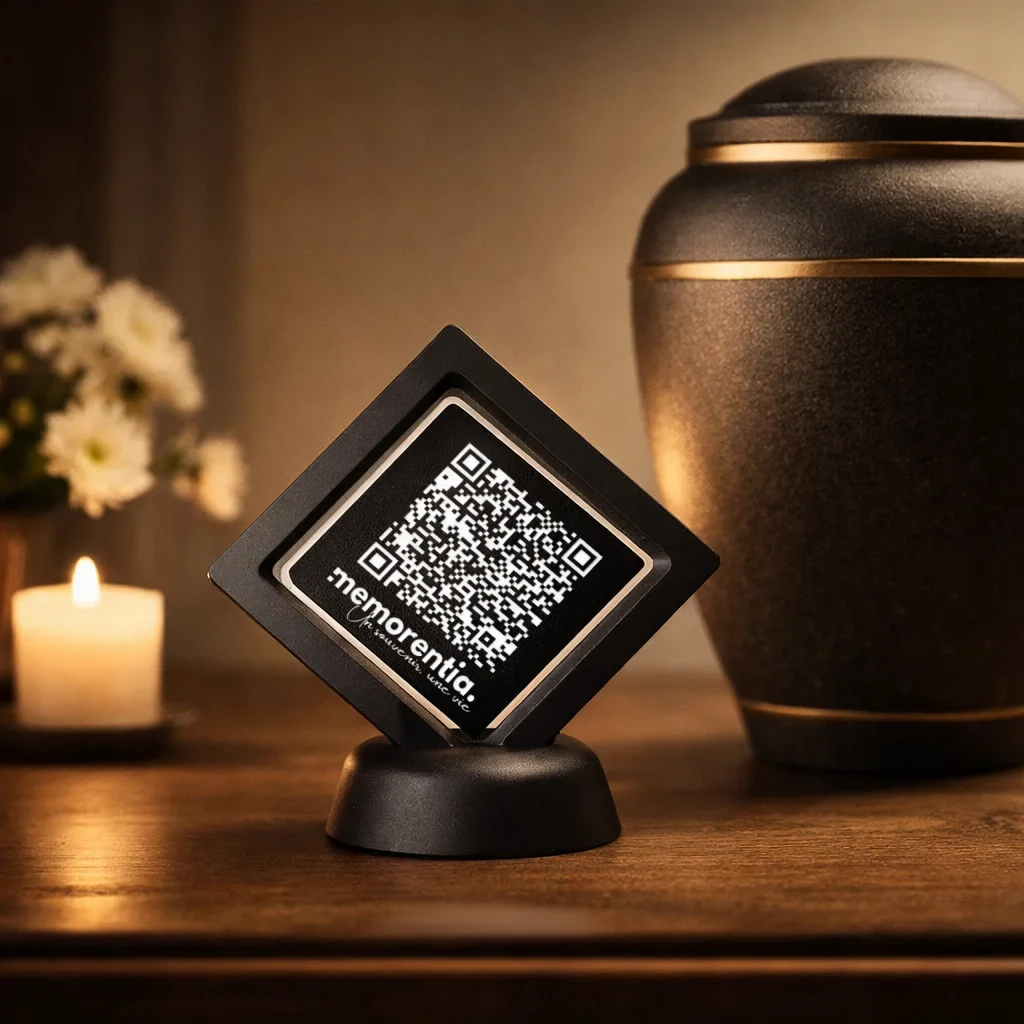 Plaque souvenir avec QR code sur socle